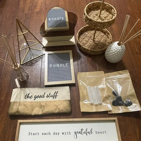 Decorative Home Accent Bundle of 10 pieces with Gold, Brown & Neutral Accents