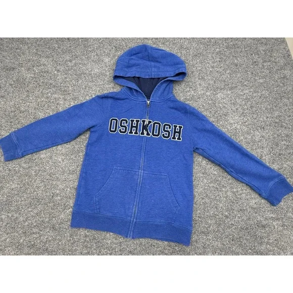 OshKosh Bgosh Kids Blue Full Zip‎ Hoodie Logo Sweatshirt Size 8 8A 3L998713