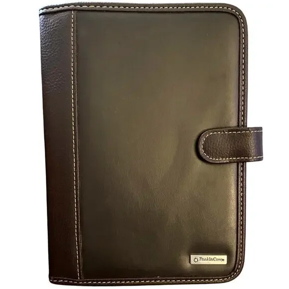 FRANKLIN COVEY Day One Dark Brown Faux Leather Organizer Planner Binder Vintage