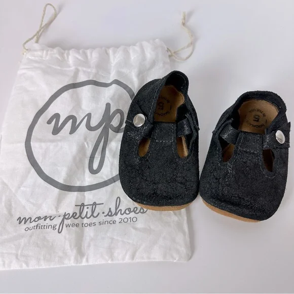 Midnight Shimmer Mon Petit Shoes MPs Black Shimmery Sparkly Leather Soft Soles 5