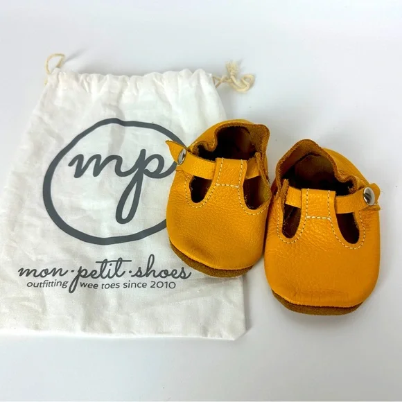RADIANT Mon Petit Shoes MPs Yellow T-Straps Size 5 Leather Baby Toddler Handmade