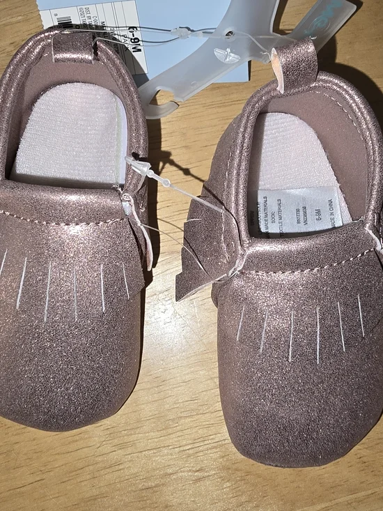 Cat & Jack Baby Moccasins 6-9M Rose Gold Metallic Fringe NWT