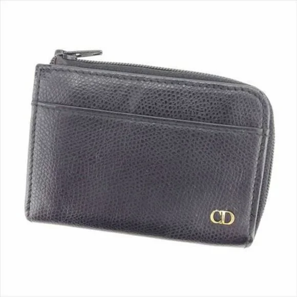 Dior Wallet Purse Coin Purse Black leather Woman unisex Authentic Used