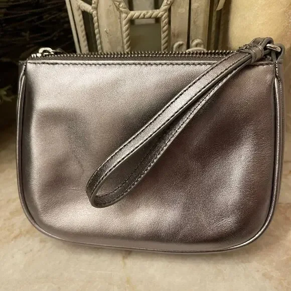 Talbots metallic gray leather wristlet wallet