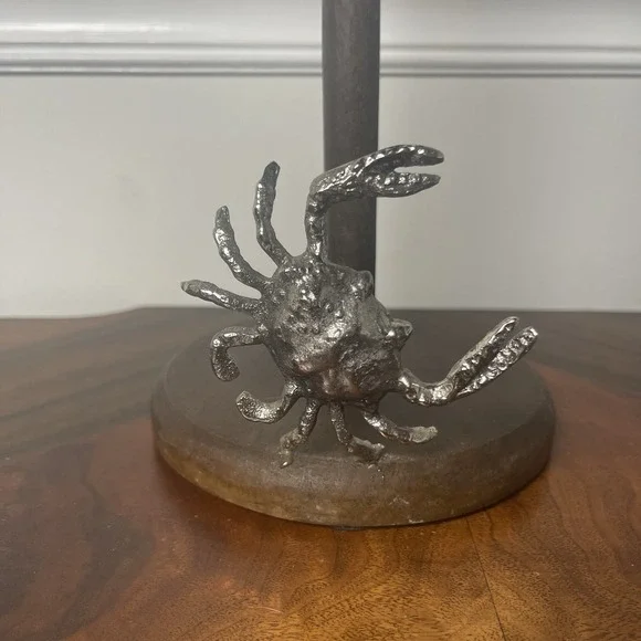 MD Crab Paper Towel Holder - Wooden With Metal Crab Ocean Beach Decor