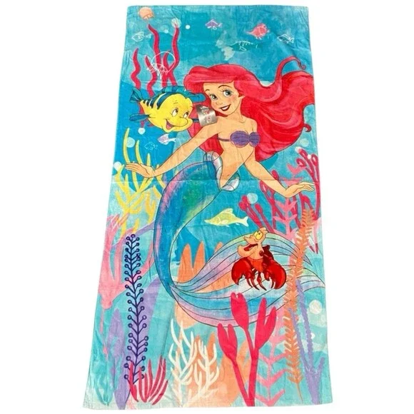 Disney Beach Towel Kids 29x59 Little Mermaid Ariel Flounder Sebastian Pool Bath
