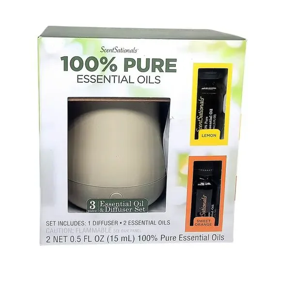 NEW Scentsationals 100% Pure Essential Oil and Diffuser 3 piece set Lemon Orange