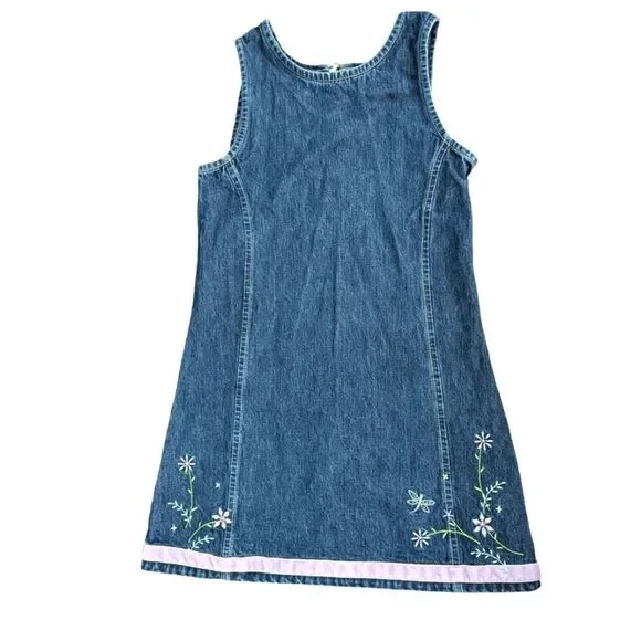 Oshkosh bgosh vintage girls denim floral embroidered dress size‎ 6X