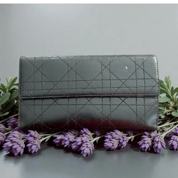 Christian Dior Vintage Black Quilted Continental Wallet