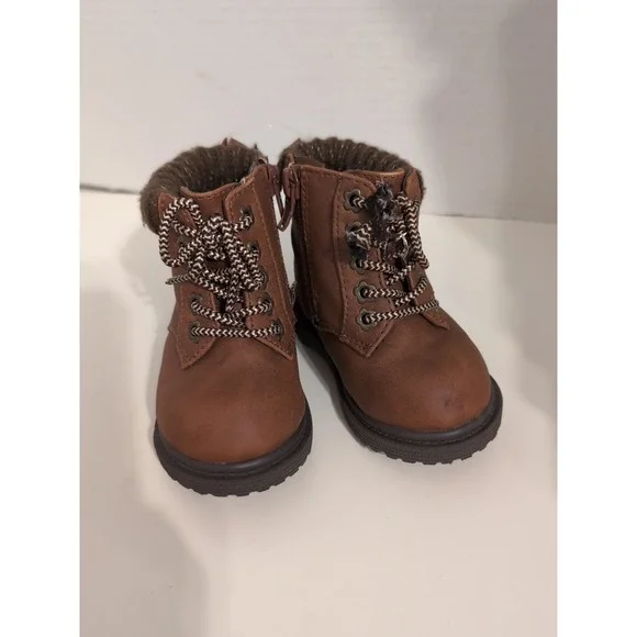 Wonder Nation Hiker Boots Baby Toddler Girl Size 4 Brown‎ Side Zip Booties Shoes