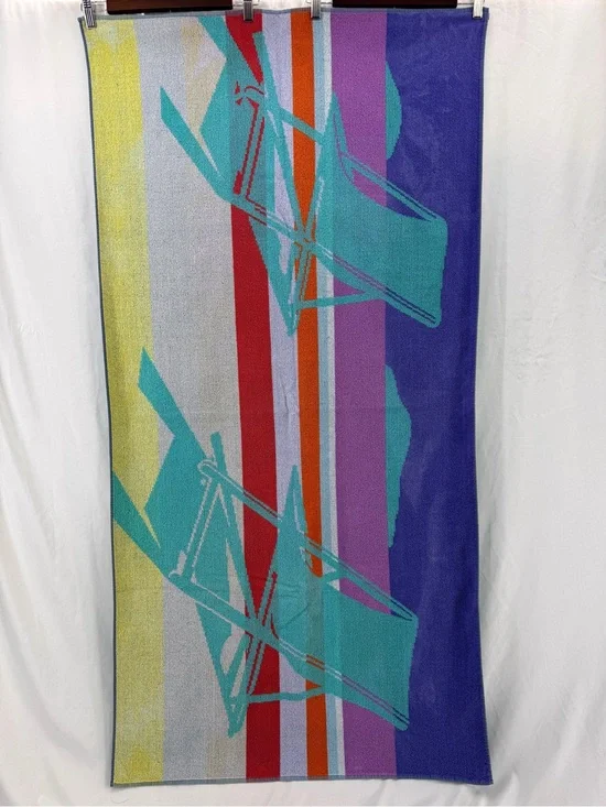 Rare Vintage Cobra 1980s Beach Towel Turquoise Deck Chair Motif Coastal Pop Art