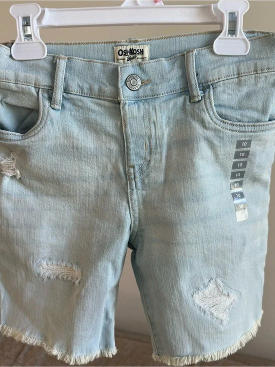 OshKosh B'gosh NWT Girls Light Blue Distressed Denim Shorts Size 10y