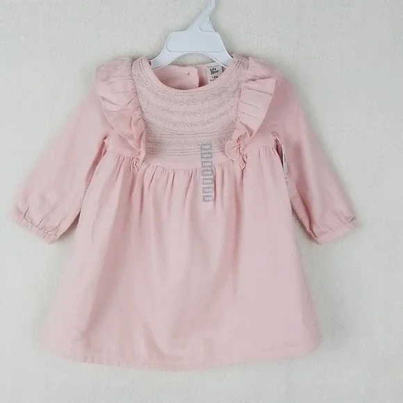 OshKosh 100% Cotton Dress Size 18m‎ Pink w Silver Embroidery and Ruffles