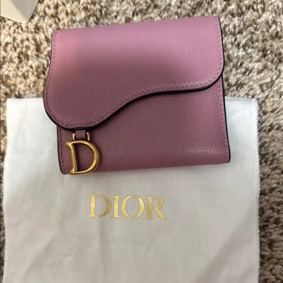 Authentic Dior Saddle Lotus Wallet (Lavender Goatskin)
