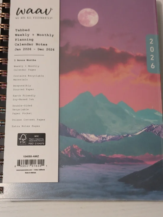 WAAV 2026 Tabbed Weekly + Monthly Planner - Pink Purple Mountain Cover