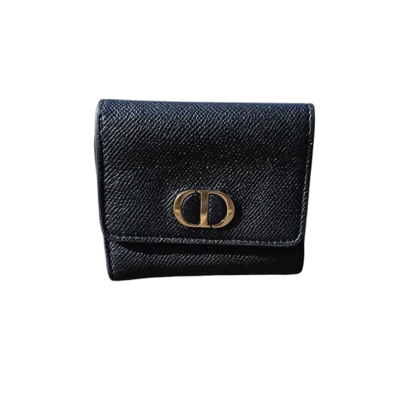 Authentic Christian Dior Calfskin Montaigne Black Leather Tri Fold Wallet