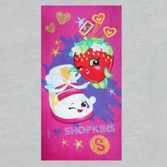 Shopkins Sneaky Beach Towel measures 28 x 58 inches