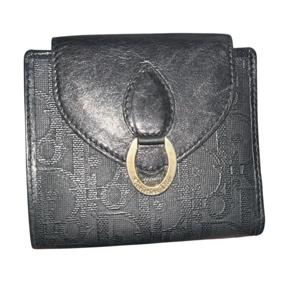 RARE DIOR Black Wallet Compact Gold Accents Authentic Stunning Good Condition