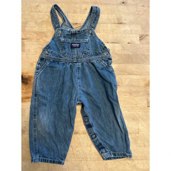 OshKosh BGosh Denim Overalls Vintage Baby Toddler 18M Classic Distressed