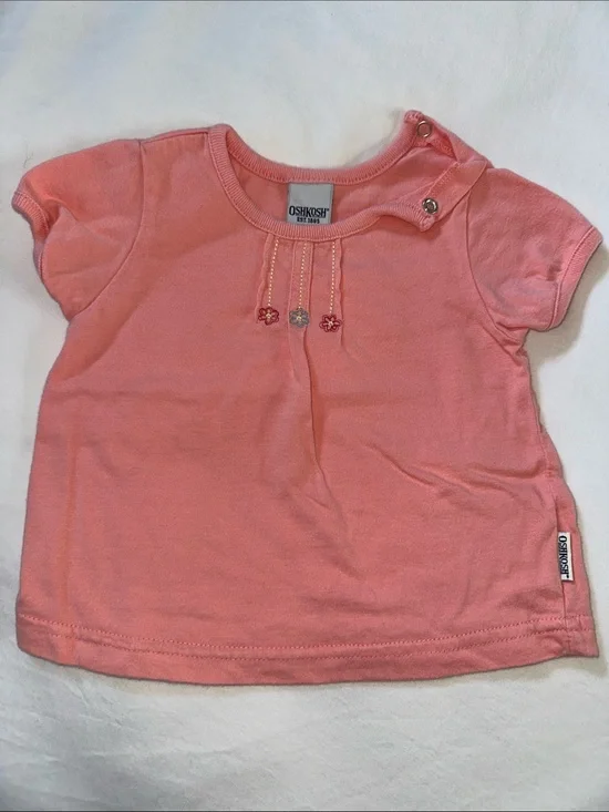OshKosh B'gosh Coral Pink Short Sleeve Baby Top with Flower Embroidery