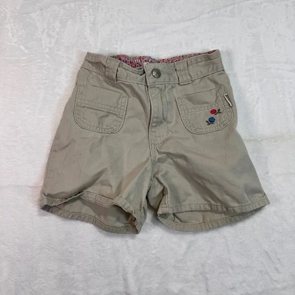 OshKosh B'gosh Chino Shorts 6 Khaki Floral Embroidered Elastic Back Girls