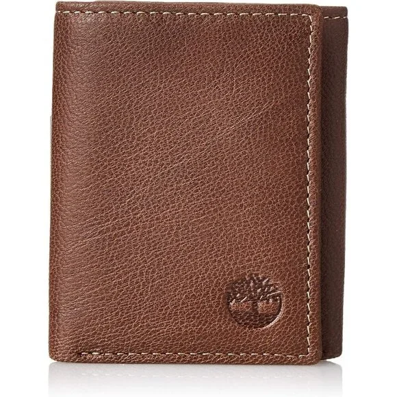 🆕Men Brown Genuine Leather Rfid Blocking Trifold Wallet, Brown, One Size