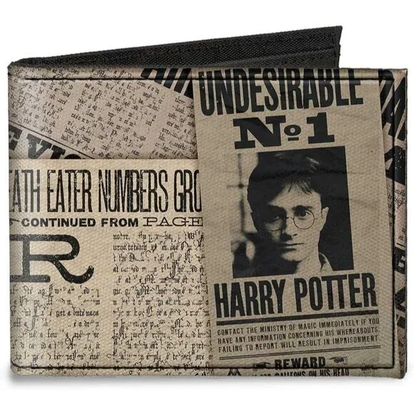 ✨Men's Brown Canvas Bi-fold Wallet-Harry Potter Newspaper Headlines Und Wallet