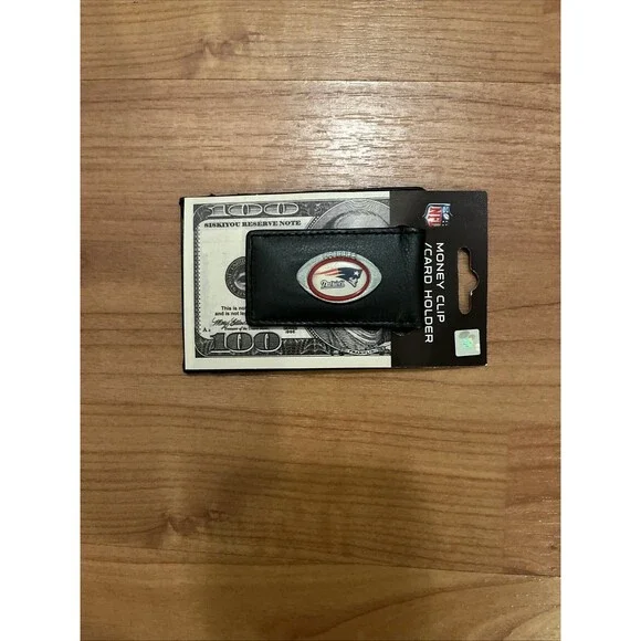 New England Patriots Fine Leather Money Clip Card & Cash Holder NFL Football