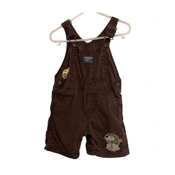 OshKosh B'Gosh Vestbak Short Overall Shortalls Brown Animal Toddler Size 18M