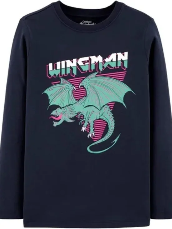 NWT OshKosh B'gosh Navy 'Wingman' Dragon Graphic Long-Sleeve Tee for Kids