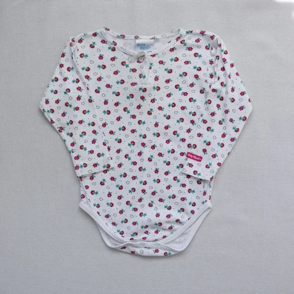 Vintage OshKosh B'gosh Dainty Floral Heart Print Long Sleeve Bodysuit 24M