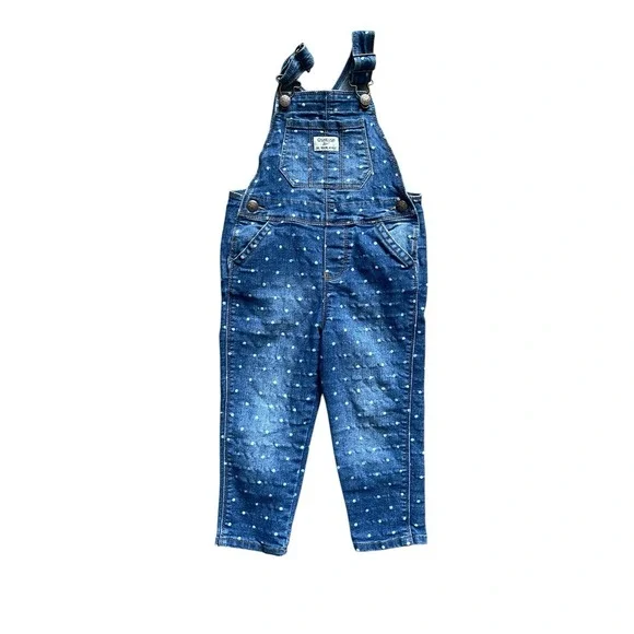 OshKosh Bgosh Kids Blue Denim Polka Dot Overalls Medium Wash Bib Jumpsuit