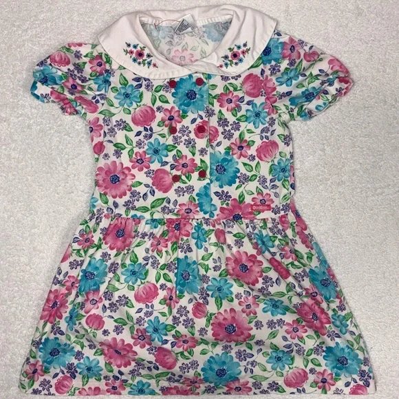 Vintage OshKosh B'gosh Floral Dress with Pink and Blue made in USA size 6