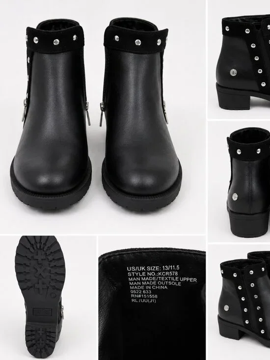 Kenneth Cole Reaction Girls Black Studded Ankle Boots Size 13