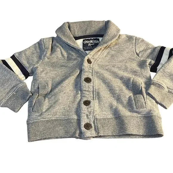 OshKosh B'gosh gray‎ varsity sleeve lined cardigan boys sweater SIZE 24M