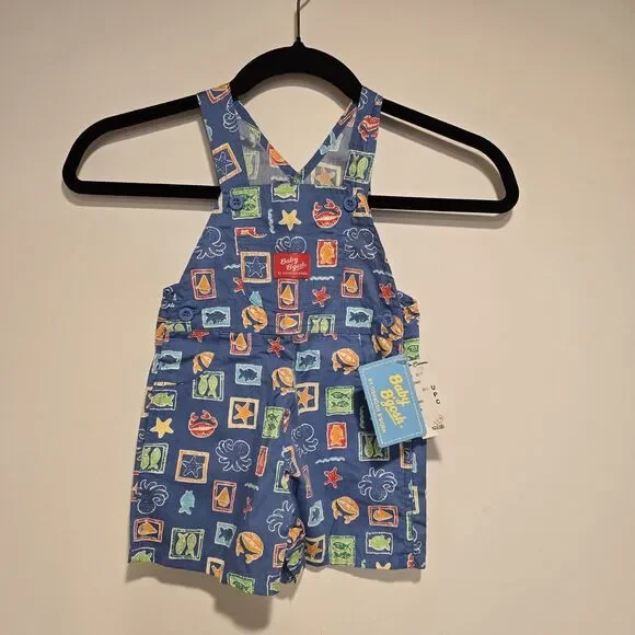 Vintage Baby Oshkosh B'gosh Overalls 12 Month Sea Life Ocean Fish Crab Deadstock