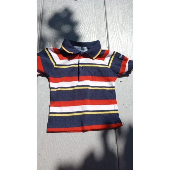 Vintage Oshkosh B'gosh 80s 90s Striped Polo USA EUC Red Navy Blue Yellow‎