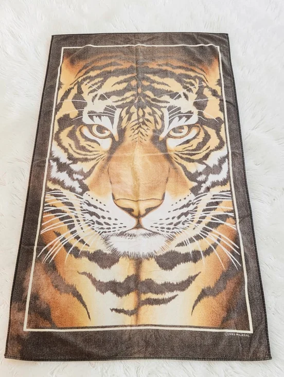 Vintage 90s Hilasal Bengal Tiger Beach Towel 61x36 Inch Cotton Pool  Brown