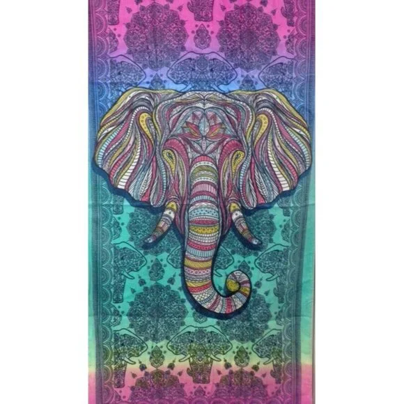 New Colorful Elephant Boho Beach Bath Pool Towel Gift Elephants Herd Zoo Indian