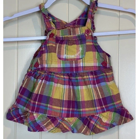 OshKosh Bgosh Toddler Girls Plaid Overall Dress Sz‎ 12 M Cotton Jumper