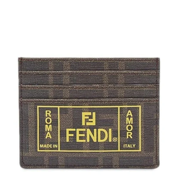 NIB Fendi FF Card Case Zucca Pattern Brown & COA $1759