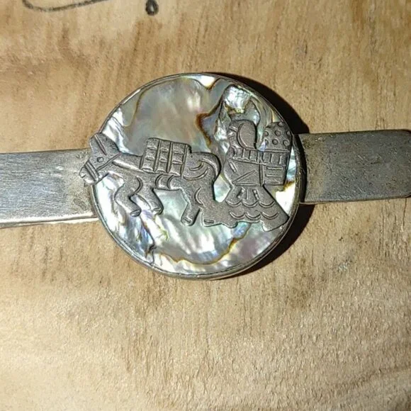 Kokopelli Abalone Inlay Tie or Money Clip Vintage Sterling Silver Stamped