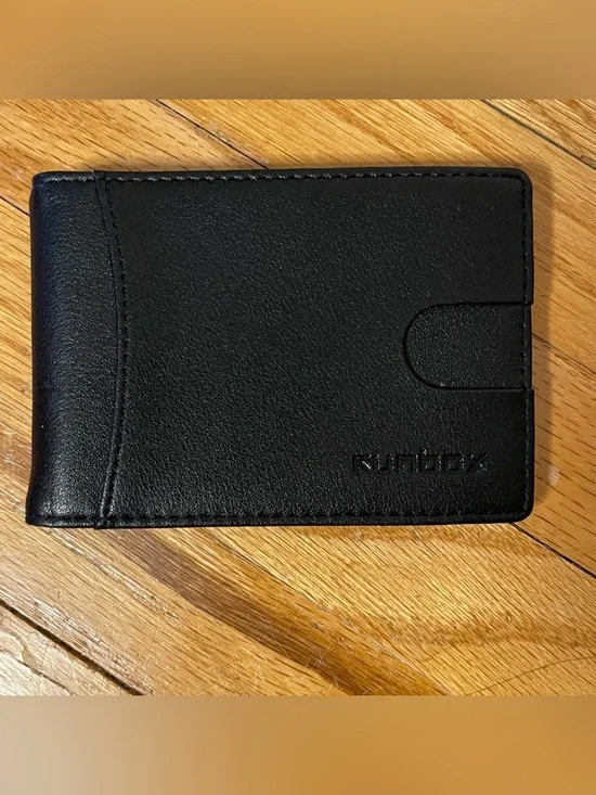Runbox Slim Black Leather Money Clip Wallet for Men
