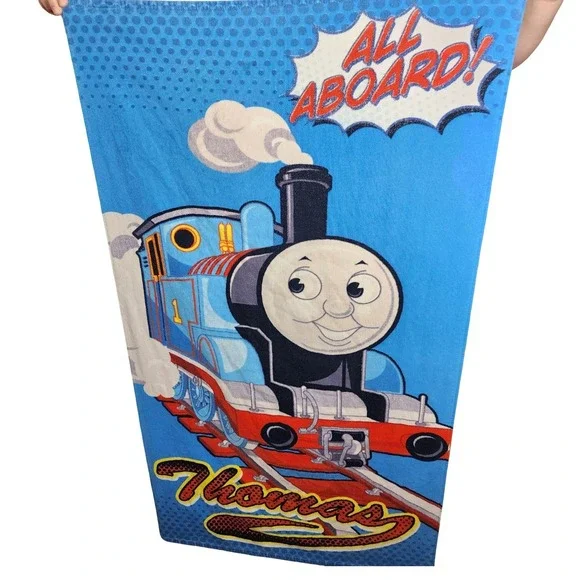 Thomas & Friends All Aboard Blue Beach Towel 2008 Graphic Kids Bath Pool Train