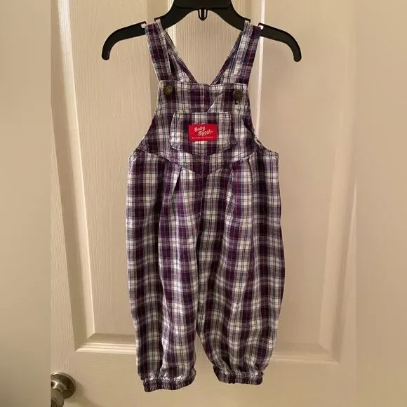 Vintage Oshkosh B'gosh Blue Plaid Overalls USA Vestbak Boys Size 18 Months