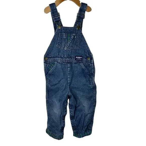 Vintage OshKosh B'Gosh Lined Denim Cuffed Overalls Size 3T 100% Cotton USA