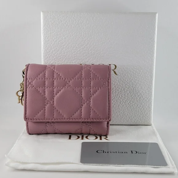 CHRISTIAN DIOR Cannage Lotus Leather Trifold Wallet