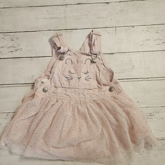 Oshkosh B'gosh Pink‎ Bunny Overall Dress 12 Months Fluffy Tail Spring Easter