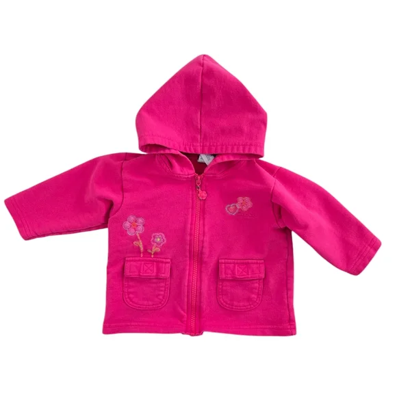 Vintage Y2K OshKosh B'Gosh Fuschia Pink Hoodie with Floral Embroidery