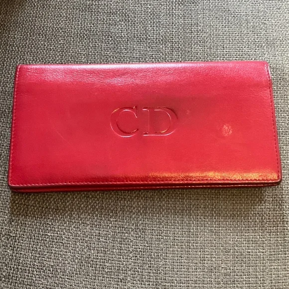 Vintage Christian Dior Red Leather Continental Long Wallet